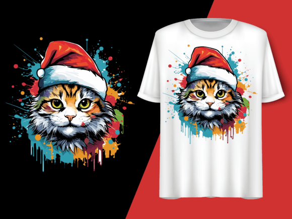 Cat Color Splash Wearing Santa Hat: A Festive Design Asset