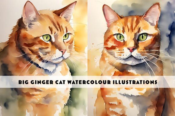 Fat Ginger Cat Watercolour Illustrations: Your Go-To Design Asset
