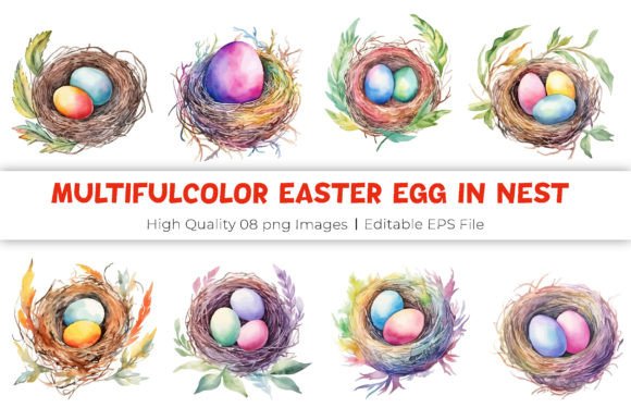 Multiple Color Easter Egg in a Nest: Vibrant Festive Clipart