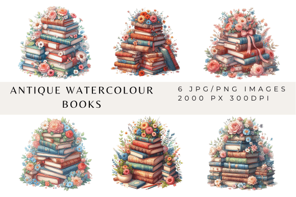 Watercolour Antique Books with Flowers: Charming Designs for Your Projects