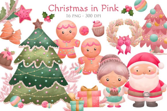 Watercolour Christmas in Pink: A Festive Design Element Guide
