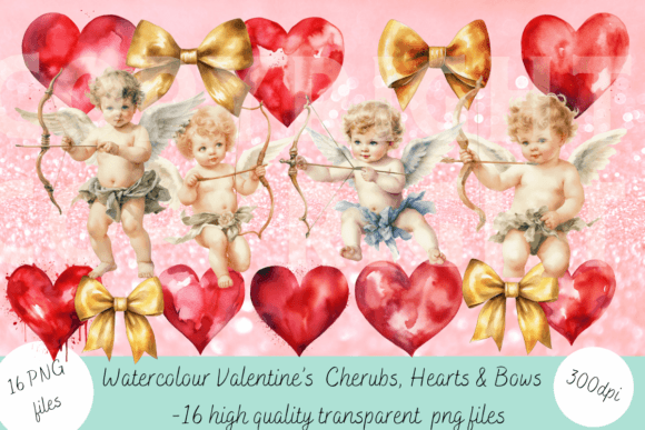 Watercolour Hearts, Cherubs & Bows: A Hand-Painted Collection for Your Valentine's Projects