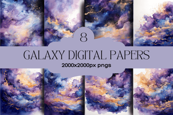 Watercolour Purple Galaxy Graphic Papers: A Celestial Design Asset